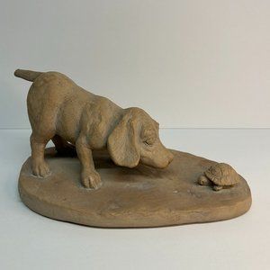 Austin Prod Beagle Dog and Turtle Sculpture 1980 "Curious" By Patrice Hannon